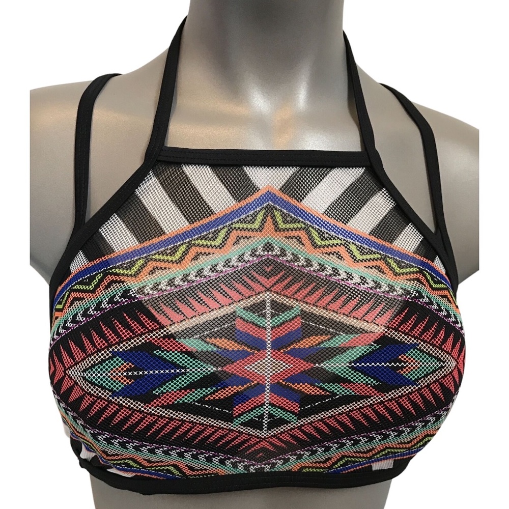Victoria's Secret PINK Aztec Tribal Geometric High Neck Mesh Bikini Top XS